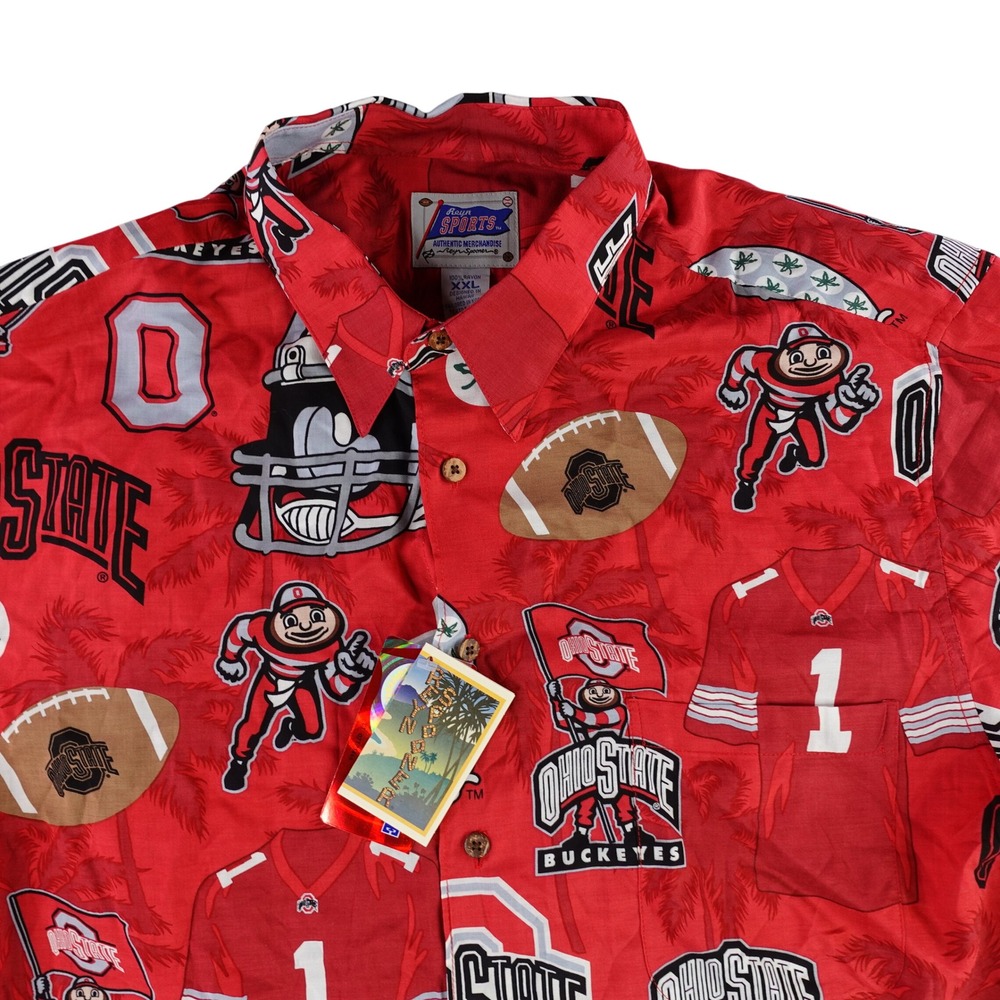 Reyn Spooner Ohio State Buckeyes Shirt‎ Mens XXL Red Tropical NCAA Rayon NWT